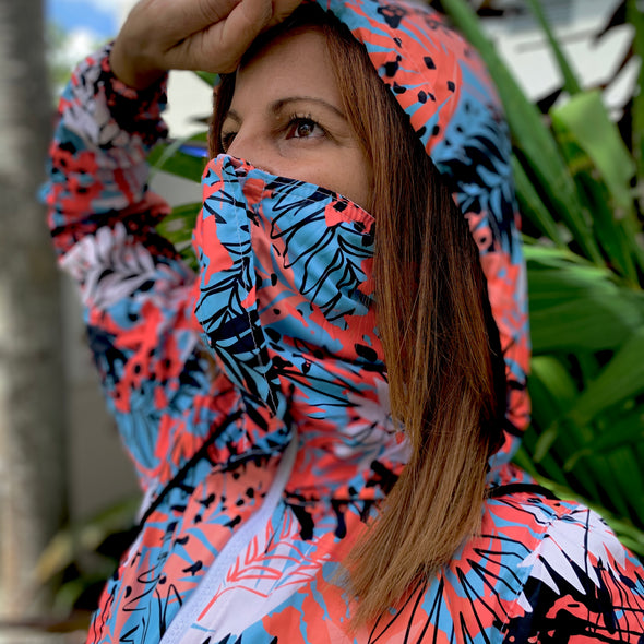 CORAL ZIP-FRONT HOODIE WITH FACE COVERING